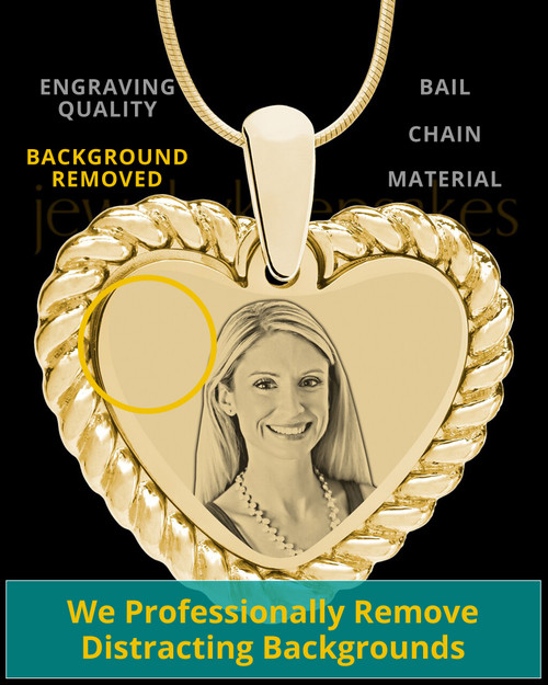 Gold Framed Heart Photo Engraved Pendant