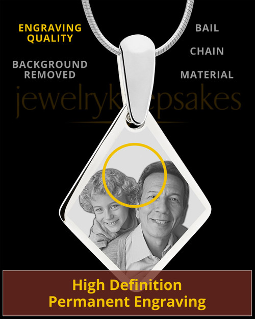 Silver Elongated Diamond Photo Engraved Pendant