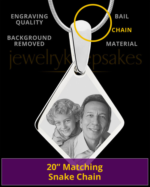 Silver Elongated Diamond Photo Engraved Pendant