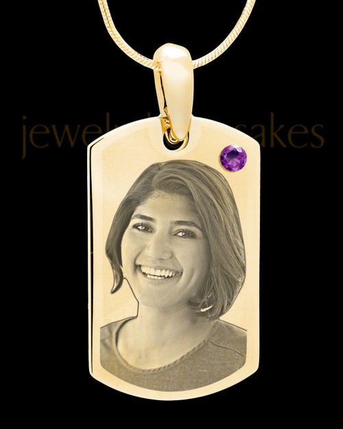 February Gold Photo Engraved Small Dog Tag