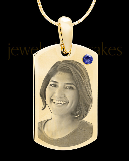 September Gold Photo Engraved Small Dog Tag