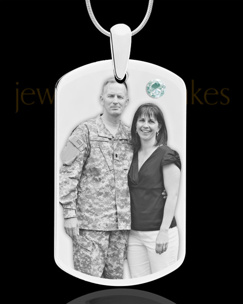 April Birthstone Dog Tag Stainless Photo Pendant