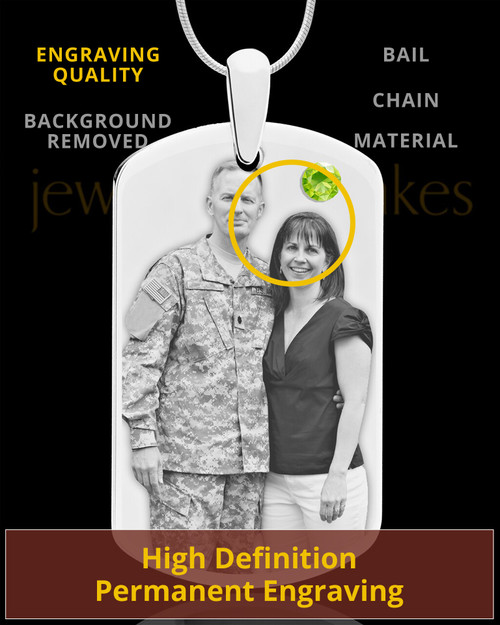 August Birthstone Dog Tag Stainless Photo Pendant