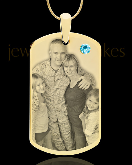 March Gold Dog Tag Photo Pendant