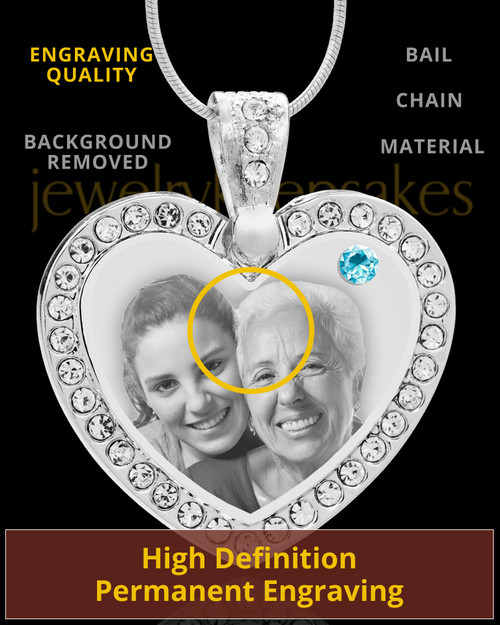 March Gem Heart Birthstone Stainless Photo Pendant