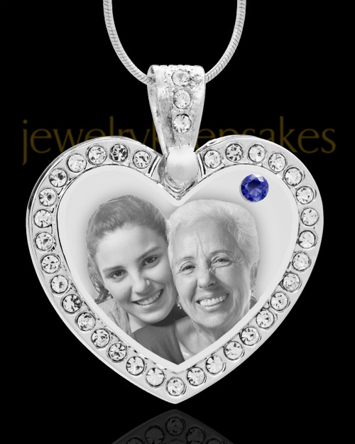 September Gem Heart Birthstone Stainless Photo Pendant