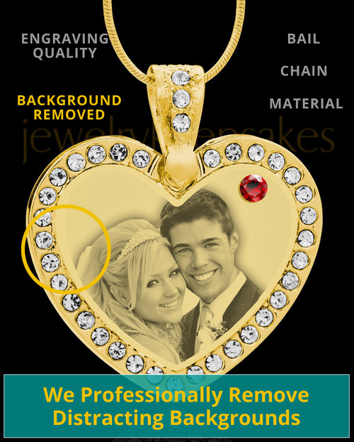 January Gold Gem Heart Birthstone Photo Engraved Pendant