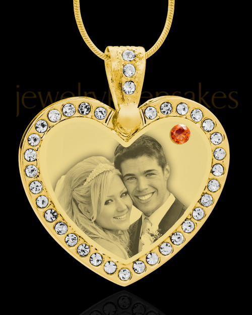 November Gold Gem Heart Birthstone Photo Engraved Pendant