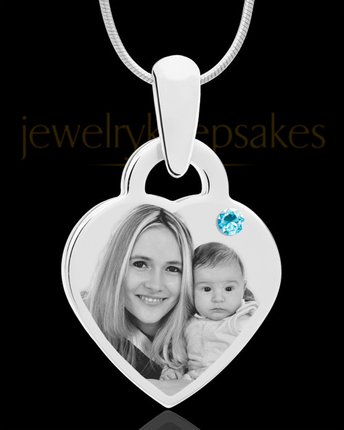March Small Heart Stainless Photo Engraved Pendant