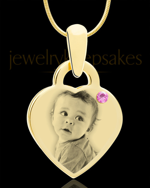 June Gold Small Photo Engraved Heart Pendant
