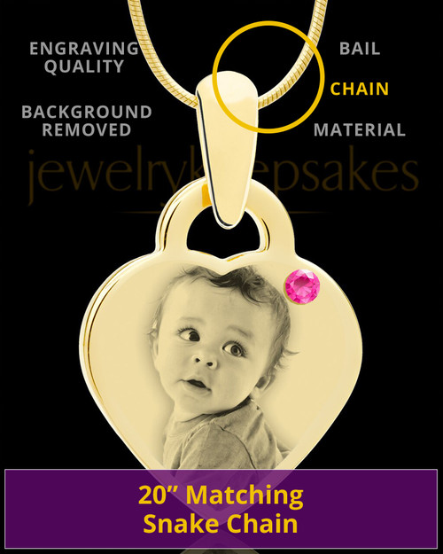 October Gold Small Photo Engraved Heart Pendant