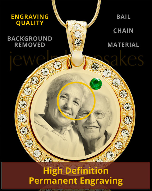 May Gold Gem Circle Birthstone Photo Pendant