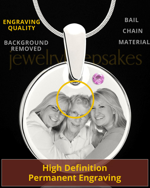 June Round Birthstone Stainless Steel Photo Pendant