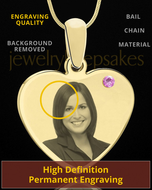 June Gold Heart Photo Engraved Pendant