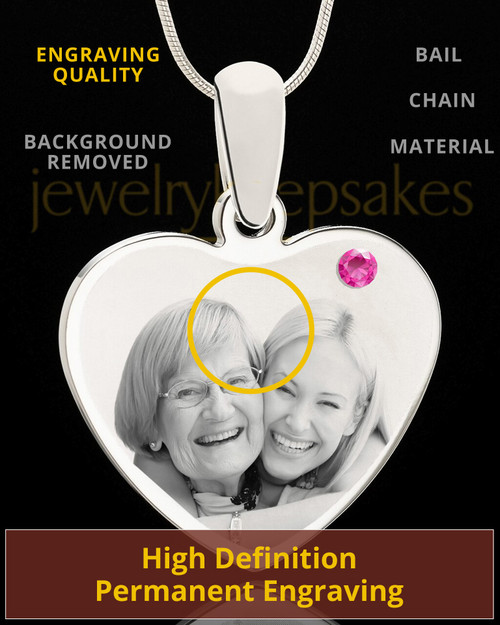 October Stainless Steel Memories Heart Photo Pendant