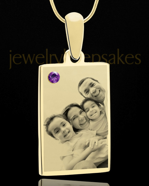 February Rectangle Gold Plated Photo Engraved Pendant