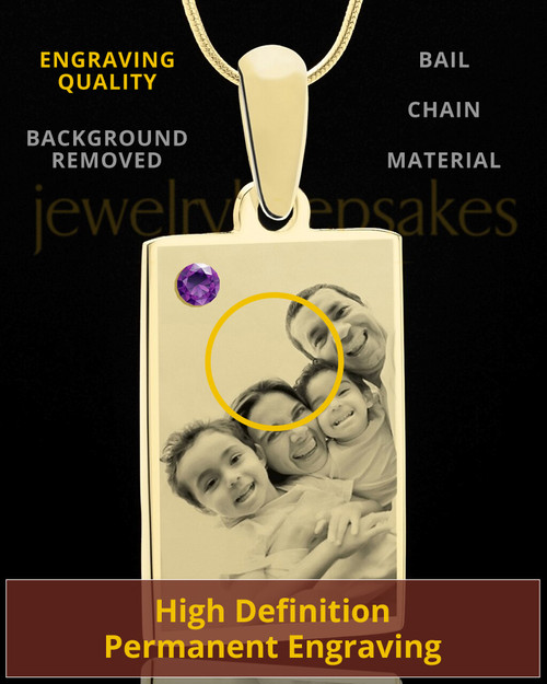 February Rectangle Gold Plated Photo Engraved Pendant