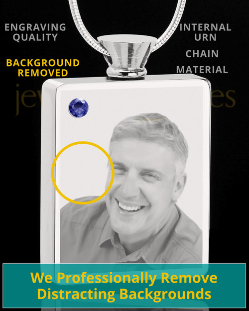 September Stainless Steel Photo Engraved Rectangle Cremation Pendant