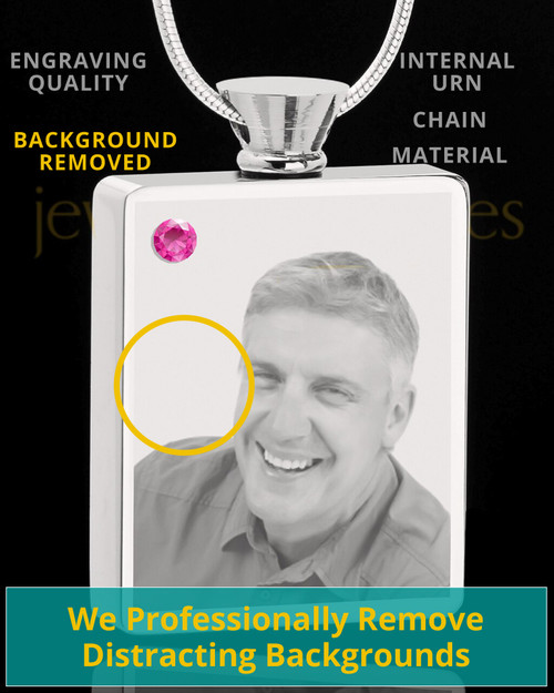 October Stainless Steel Photo Engraved Rectangle Cremation Pendant