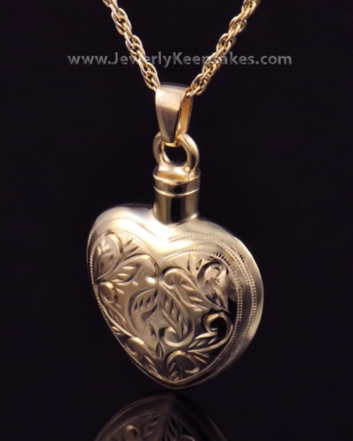 Memorial Locket Etched Heart - Gold Plated