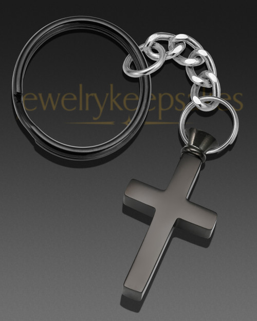 Memorable Cross Stainless Steel Black Plated Cremation Keychain