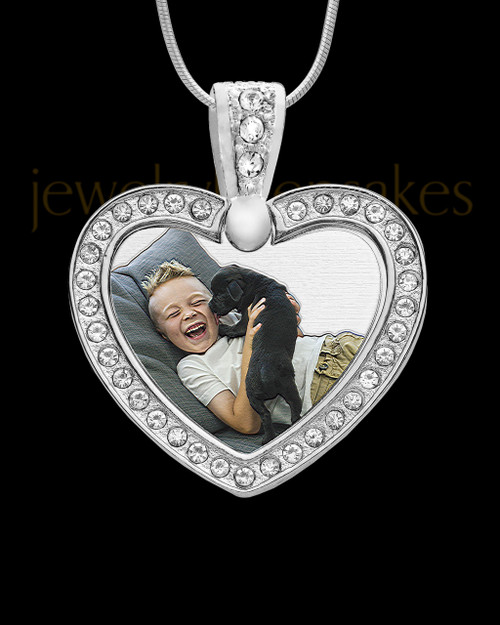 Pet Gem Heart Full Color Photo Engraved Pendant Stainless