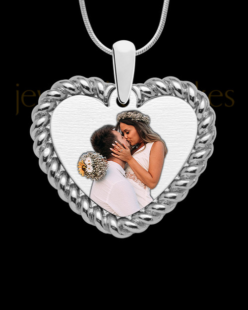 Full Color Silver Framed Heart Photo Engraved Pendant