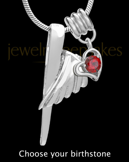 Sterling Silver Grace With Birthstone Cremation Urn Pendant