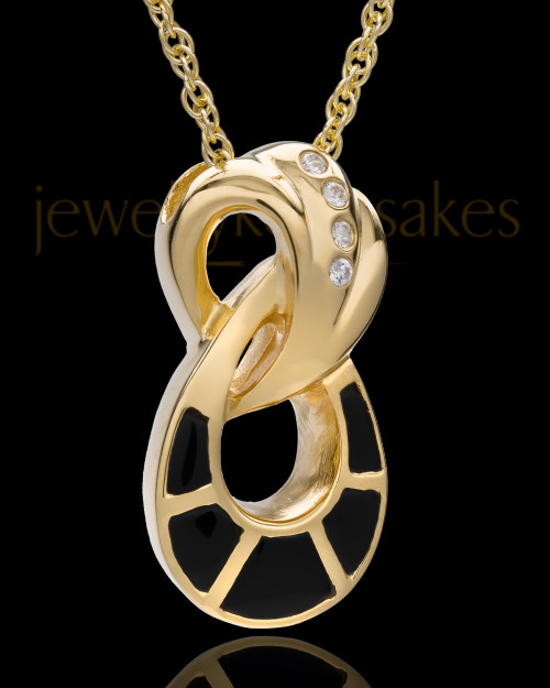 14K Gold and Onxy Infinity Cremation Necklace