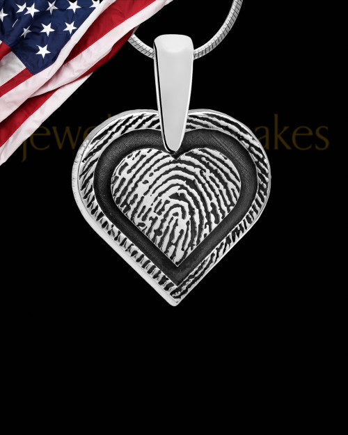 Bounded Heart Sterling Silver Thumbprint Pendant