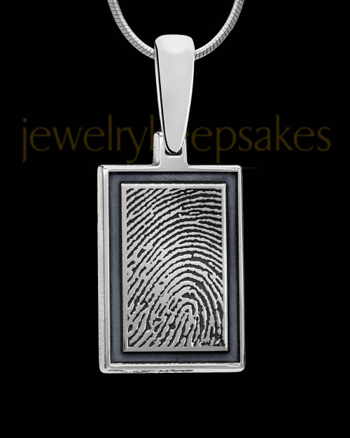 Smoky Silver Framed Rectangle Sterling Silver Thumbprint Pendant
