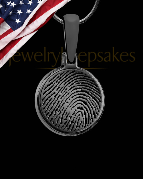 Black Plated Round Thumbprint Pendant