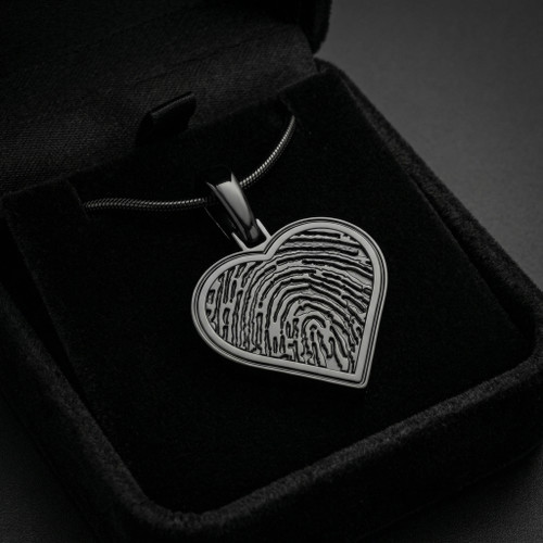 Thumbprint Heart Black Plated Pendant