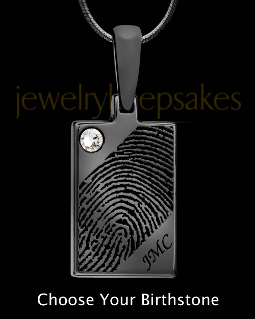 Black Plated Thumbprint Rectangle Pendant with Birthstone
