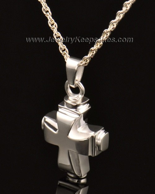 Memorial Necklace 14k White Gold Classic Cross