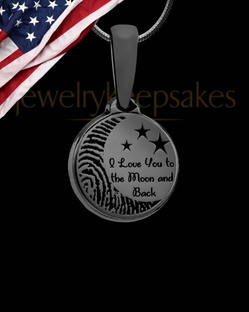 Black Plated To the Moon and Back Thumbprint Pendant