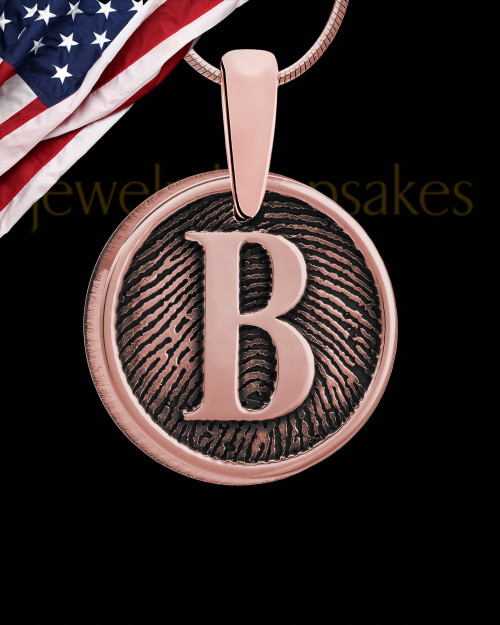 Raised Initial Rose Gold Plated Round Thumbprint Pendant