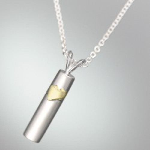 Necklace Urn Sterling Silver Cylinder with 14K Gold Heart