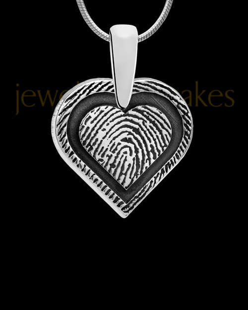 Solid 14k White Gold Bounded Heart Thumbprint Pendant