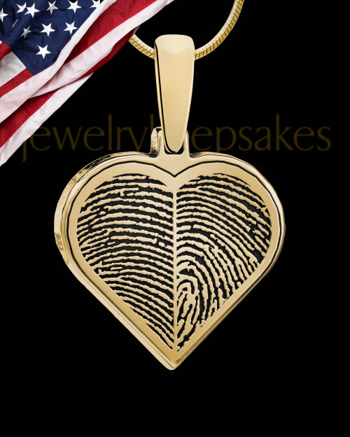 Solid 14k Gold Two-print Heart Thumbprint Pendant
