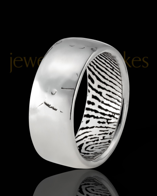 Men's Solid 14k White Gold Textured Thumbprint Ring