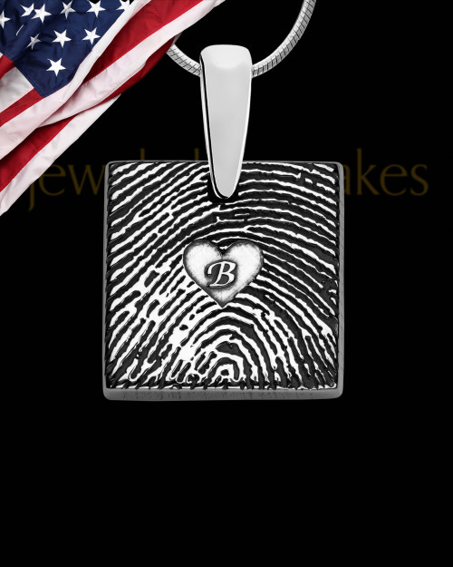 Sterling Silver Tender Heart Square Thumbprint Pendant