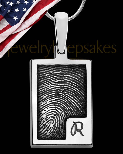 Sterling Silver Initial Rectangle Thumbprint Pendant