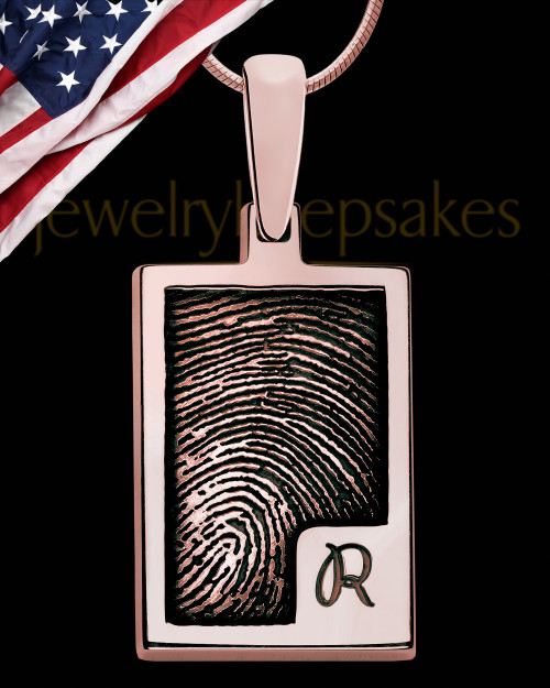 Initial Rectangle Rose Gold Plated Sterling Thumbprint Pendant