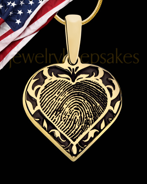 Solid 14k Gold Fancy Filigree Heart Thumbprint Pendant