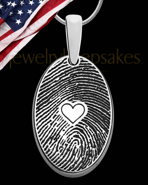 Sterling Silver Heartfelt Oval Heart Thumbprint Pendant