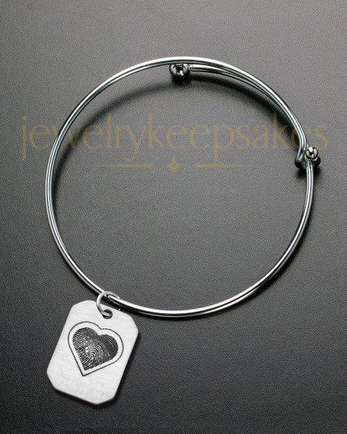 Brushed Octagon with Heart Thumbprint Sophisticate Bracelet