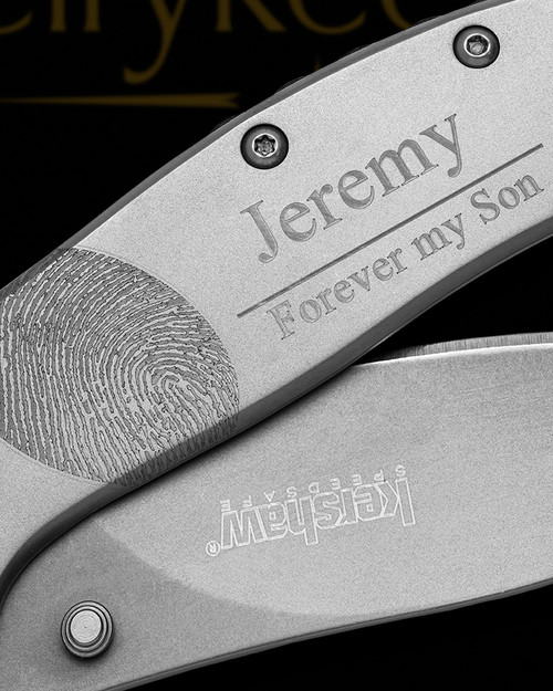 Forever With Me Stainless Kershaw Knife with Thumbprint and Name