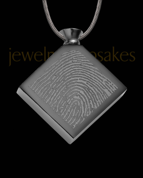 Black Plated Stainless Beloved Diamond Thumbprint Pendant