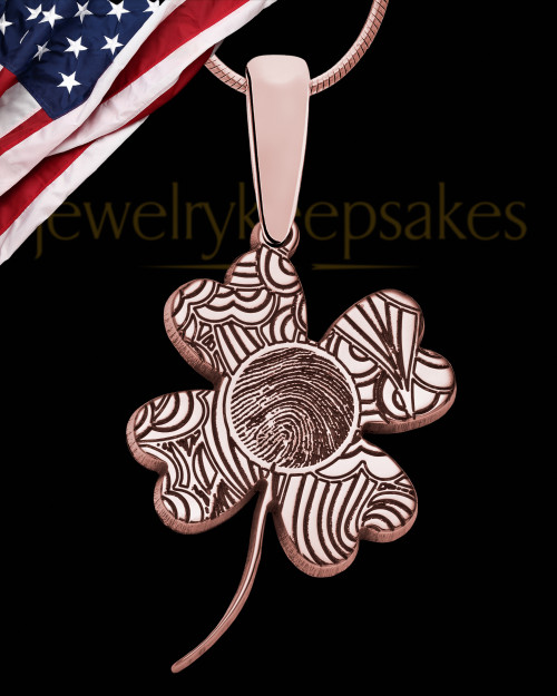 Rose Gold Sterling Silver Four Leaf Clover Thumbprint Pendant